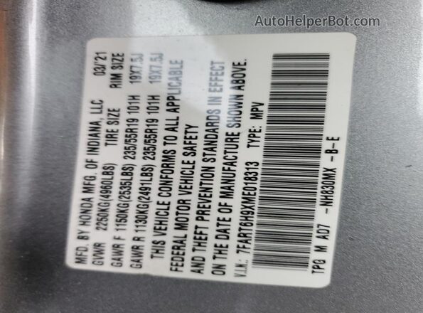 7FART6H9XME018313 2021 HONDA CR-V Серебряный Вид наклейки с VIN-кодом