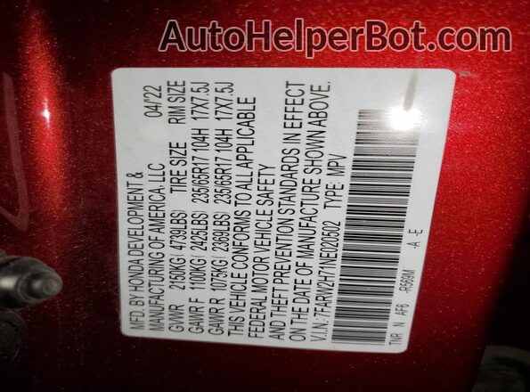7FARW2H71NE020502 2022 HONDA CR-V Red 