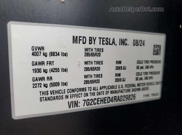 7G2CEHED4RA029826 2024 TESLA CYBERTRUCK Purple 