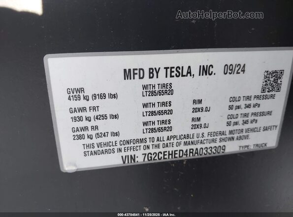 7G2CEHED4RA033309 2024 TESLA CYBERTRUCK Black 