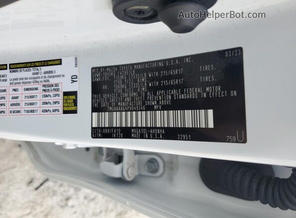 7MUAAAAG4PV049346 2023 TOYOTA LL Белый Вид наклейки с VIN-кодом