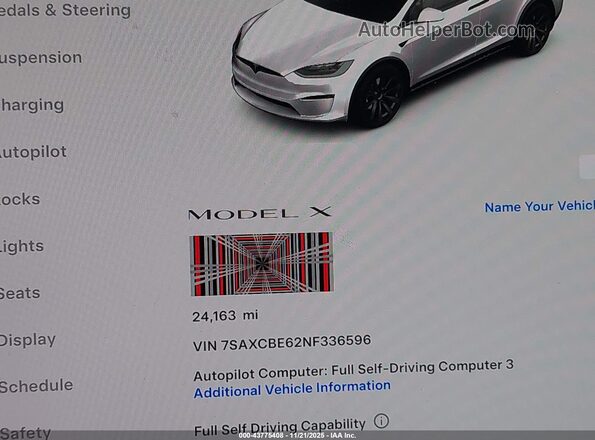 7SAXCBE62NF336596 2022 TESLA MODEL X White 