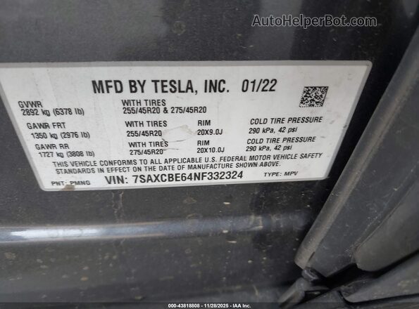 7SAXCBE64NF332324 2022 TESLA MODEL X Серый Вид подкапотного пространства