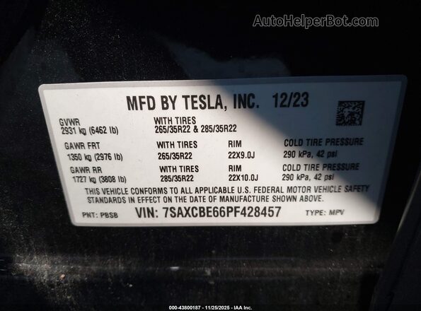 7SAXCBE66PF428457 2023 TESLA MODEL X Black Engine compartment view