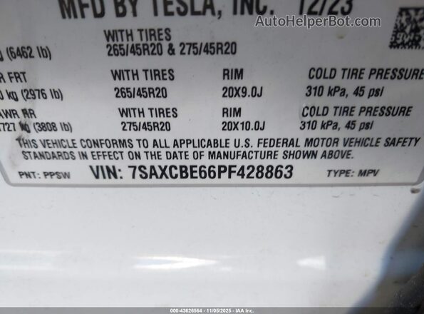 7SAXCBE66PF428863 2023 TESLA MODEL X Белый Вид подкапотного пространства