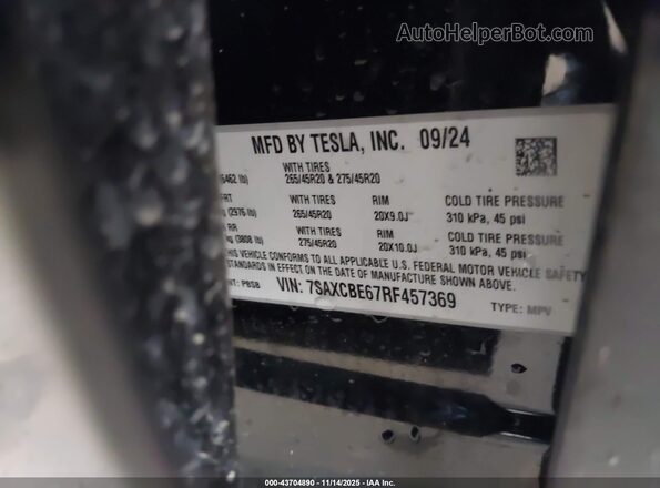 7SAXCBE67RF457369 2024 TESLA MODEL X Black Շարժիչի բաժամունքի տեսք