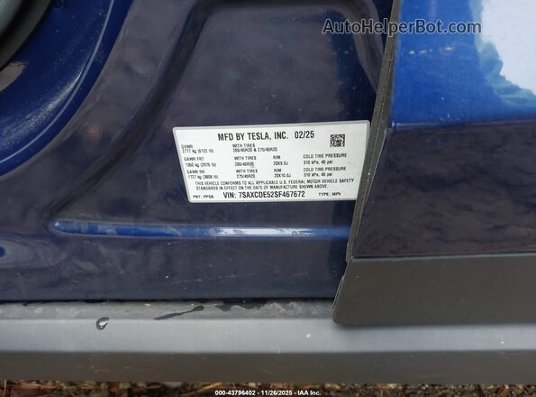 7SAXCDE52SF467672 2025 TESLA MODEL X Blue Widok komory silnika