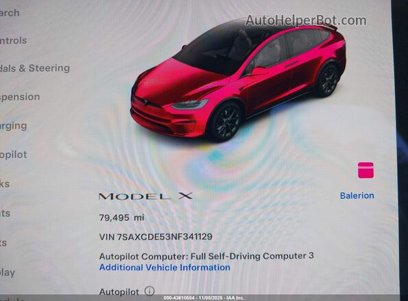 7SAXCDE53NF341129 2022 TESLA MODEL X Gray 