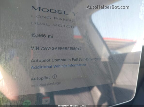 7SAYGAEE6RF155047 2024 TESLA MODEL Y Blue 