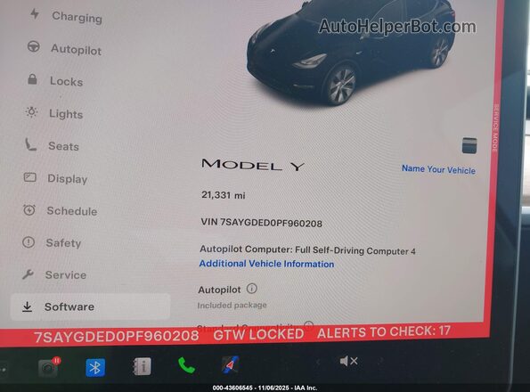 7SAYGDED0PF960208 2023 TESLA MODEL Y Серый 