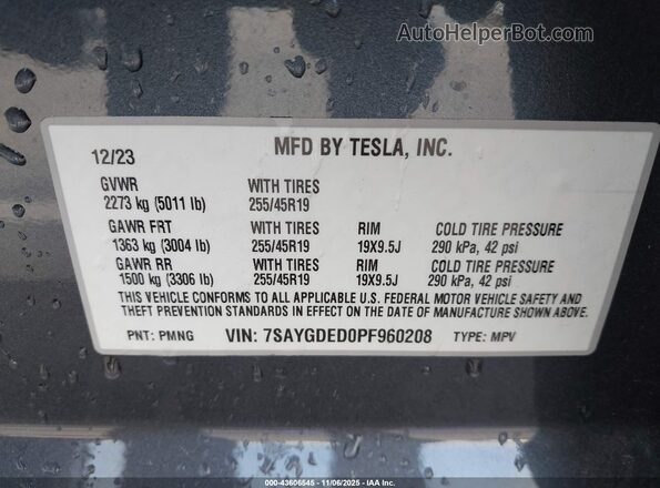 7SAYGDED0PF960208 2023 TESLA MODEL Y Серый 