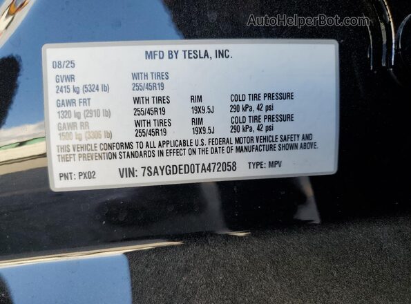 7SAYGDED0TA472058 2026 TESLA MODEL Charcoal 
