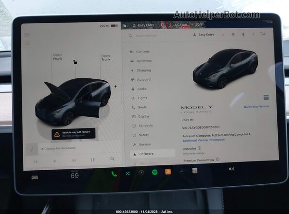 7SAYGDED5SF258801 2025 TESLA MODEL Y Серый Вид задних сидений