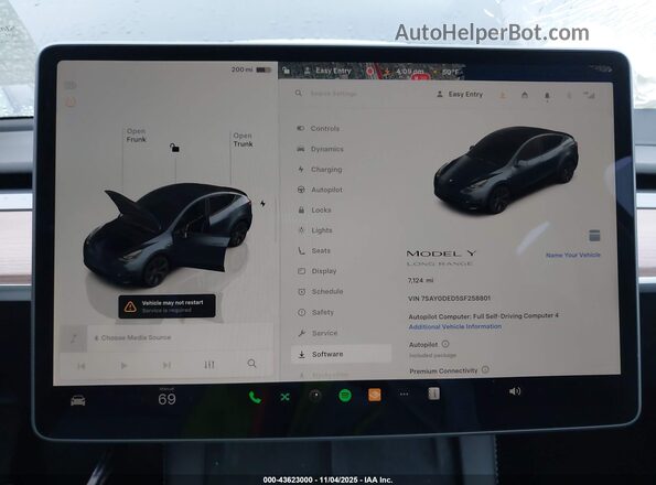 7SAYGDED5SF258801 2025 TESLA MODEL Y Серый 
