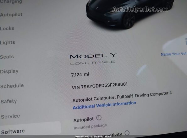 7SAYGDED5SF258801 2025 TESLA MODEL Y Серый 