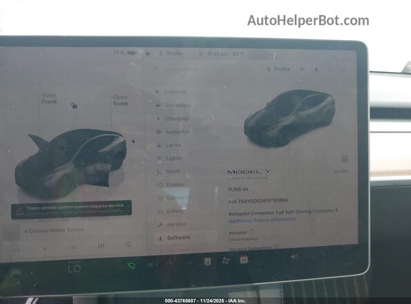 7SAYGDED6RF191894 2024 TESLA MODEL Y Серый Вид задних сидений