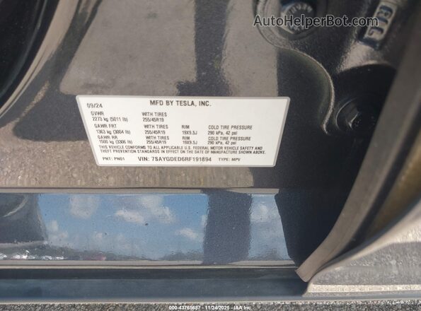 7SAYGDED6RF191894 2024 TESLA MODEL Y Серый Вид подкапотного пространства