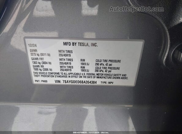 7SAYGDED6SA354384 2025 TESLA MODEL Y Silver 