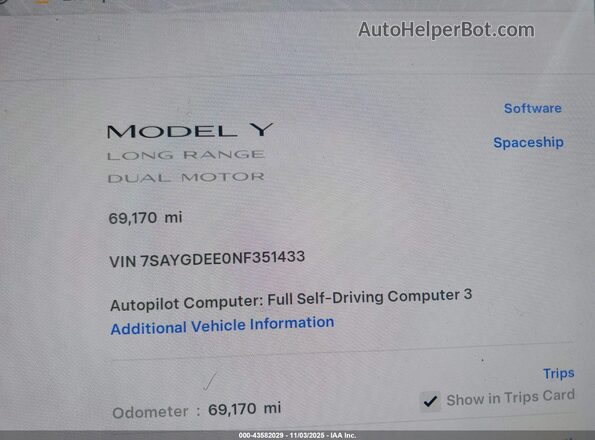 7SAYGDEE0NF351433 2022 TESLA MODEL 3 Black სალონის 360-გრადუსიანი ხედი