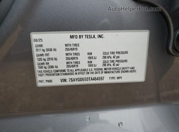 7SAYGDEE0TA464597 2026 TESLA MODEL Gray 