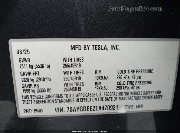 7SAYGDEE2TA470921 2026 TESLA MODEL Y Gray 