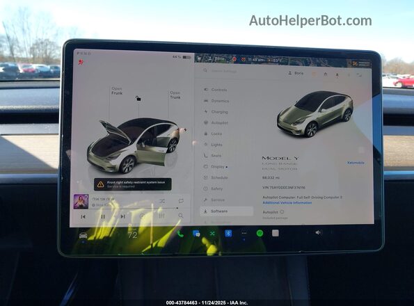 7SAYGDEE3NF376116 2022 TESLA MODEL Y White უკანა სავარძლების ხედი