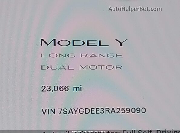 7SAYGDEE3RA259090 2024 TESLA MODEL Y White 