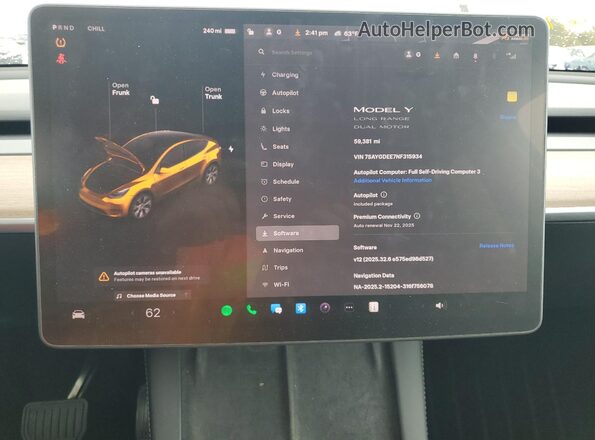 7SAYGDEE7NF315934 2022 TESLA MODEL Gray ხელსაწყოთა პანელის ხედი
