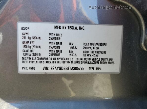 7SAYGDEE8TA385775 2026 TESLA MODEL Charcoal 