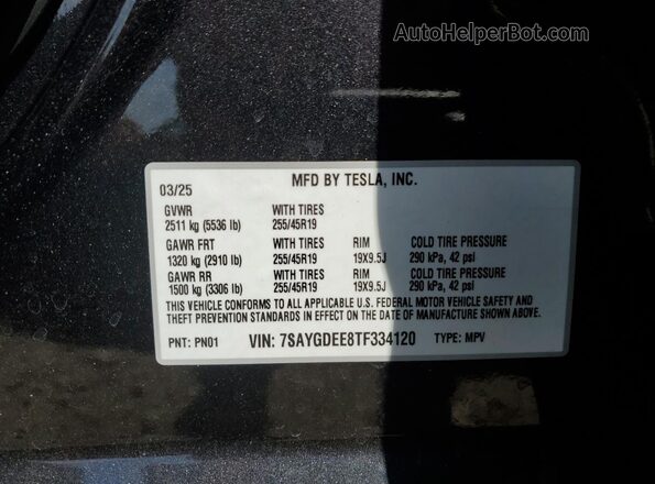 7SAYGDEE8TF334120 2026 TESLA MODEL Угольный 