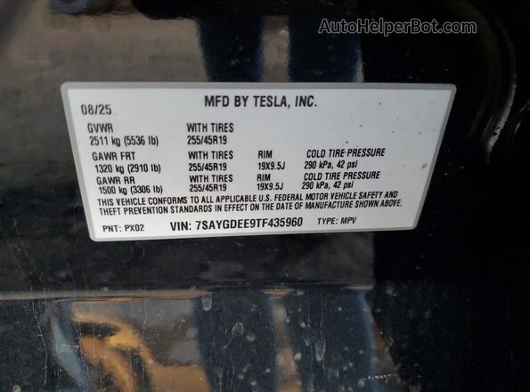 7SAYGDEE9TF435960 2026 TESLA MODEL Black Vista del compartimento del motor