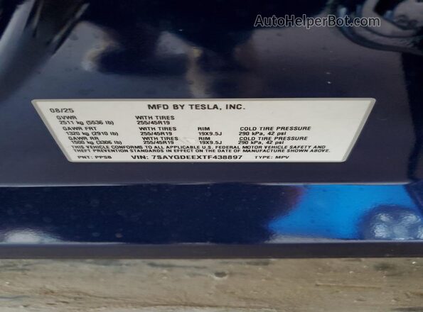 7SAYGDEEXTF438897 2026 TESLA MODEL Blue Вид підкапотного простору