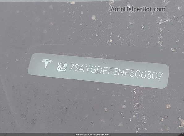 7SAYGDEF3NF506307 2022 TESLA MODEL Y Gray 