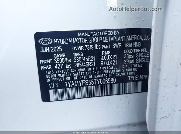 7YAMYFS55TY006980 2026 HYUNDAI IONIQ 9 White ძრავის განყოფილების ხედი