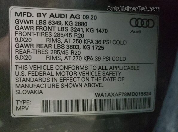 WA1AXAF78MD015624 2021 AUDI Q7 Серый Панорамный вид салона 360°
