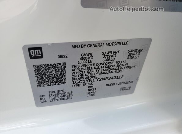 1GC1YNEY2NF342112 2022 CHEVROLET ALL MODELS White 