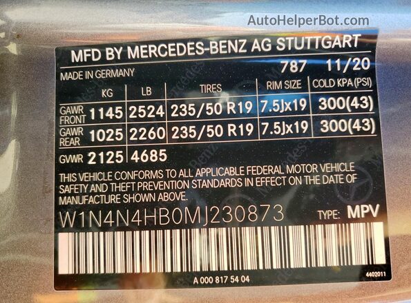 W1N4N4HB0MJ230873 2021 MERCEDES-BENZ GLA-CLASS Gray VIN sticker view