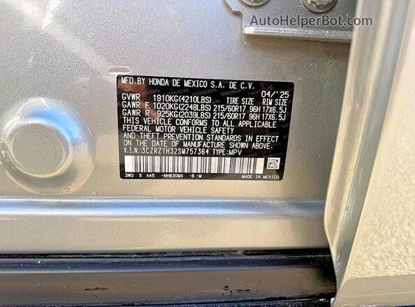 3CZRZ1H32SM757364 2025 HONDA HR-V Серебряный 