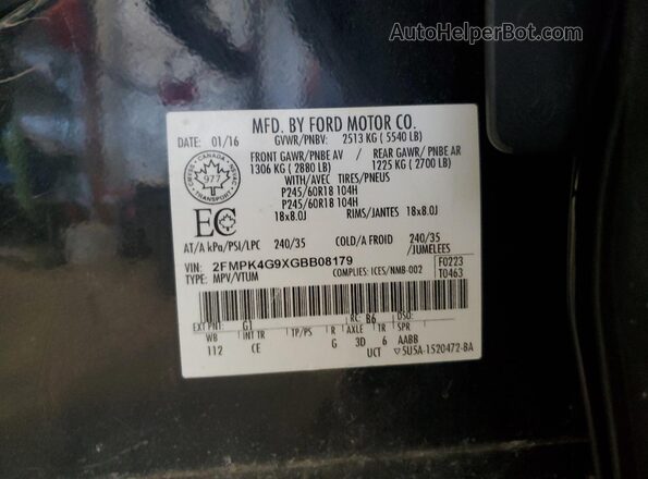 2FMPK4G9XGBB08179 2016 FORD EDGE Black 