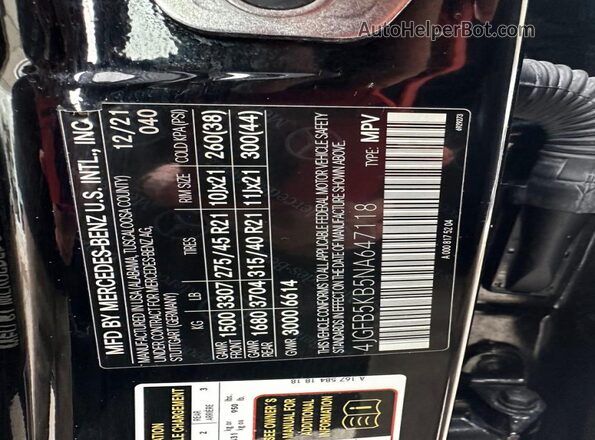 4JGFB5KB5NA647118 2022 MERCEDES-BENZ GLE-CLASS Black Vista interior de 360 grados