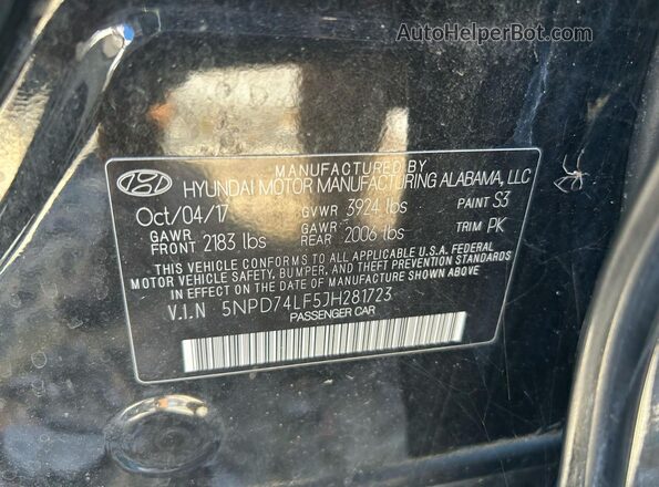5NPD74LF5JH281723 2018 HYUNDAI ELANTRA Black 