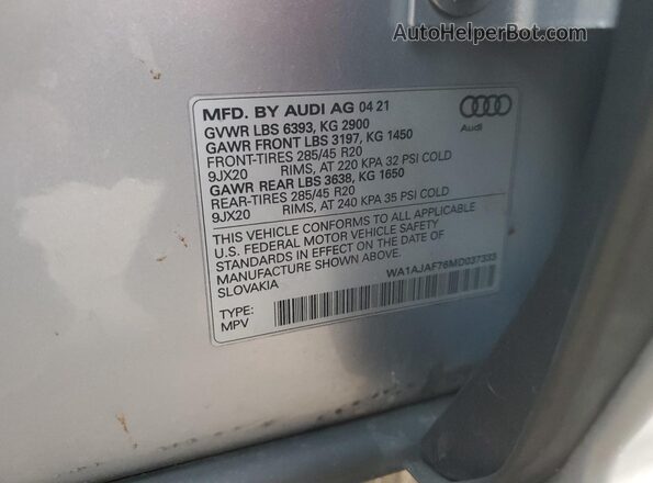WA1AJAF76MD037333 2021 AUDI Q7 Silver სალონის 360-გრადუსიანი ხედი