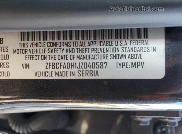 ZFBCFADH1JZ040587 2018 FIAT 500L Gray Vista de la etiqueta del VIN
