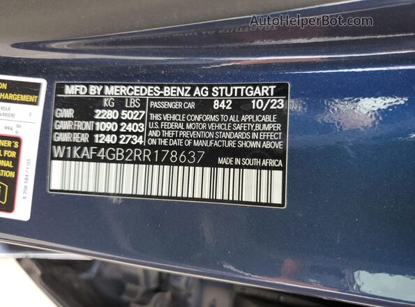 W1KAF4GB2RR178637 2024 MERCEDES-BENZ C Blue Widok naklejki z numerem VIN