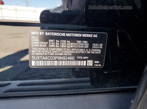 5UXTA6C03P9N92460 2023 BMW X5 Black Սալոնի 360 աստիճան տեսք