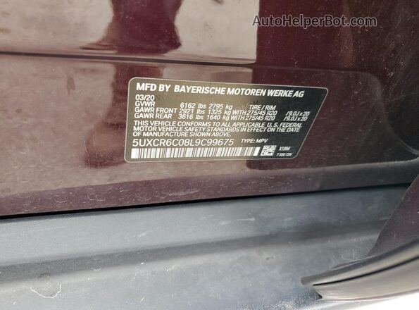 5UXCR6C08L9C99675 2020 BMW X5 Красный Панорамный вид салона 360°
