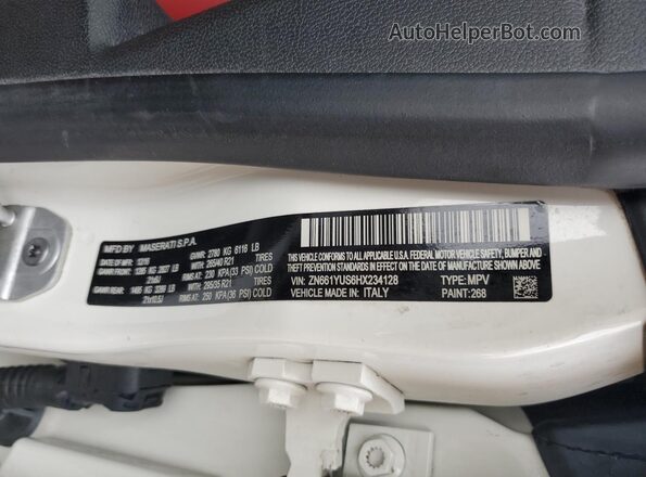 ZN661YUS6HX234128 2017 MASERATI LEVANTE White 
