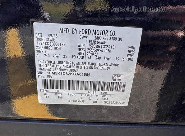 1FM5K8D82KGA01686 2019 FORD FORD EXPLORER Черный Вид задней части салона