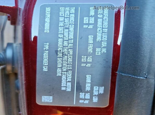 50EA1PFA8PA006512 2023 LUCID AIR Maroon 