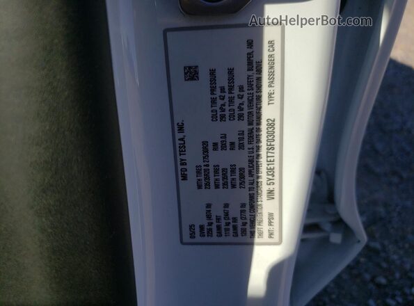 5YJ3E1ET7SF030382 2025 TESLA MODEL 3 White 